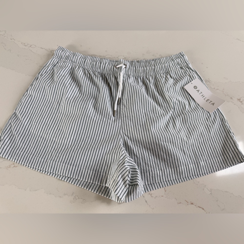 Athleta Striped Drawstring Shorts - White & Navy